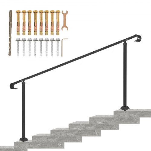Vevor Wrought Iron Handrail Stair Railing Fit 4 To 6 Steps Adjustable Hand Rail
