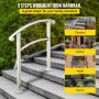 VEVOR 3-Step Handrails for Outdoor Steps Fits 1 or 3 Steps Matte White Stair Rail Wrought Iron Handrail with Installation Kit Hand Rails for Outdoor Step