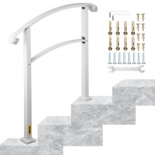VEVOR 3-Step Handrails for Outdoor Steps Fits 1 or 3 Steps Matte White Stair Rail Wrought Iron Handrail with Installation Kit Hand Rails for Outdoor Step