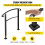 VEVOR 3-Step Transitional Handrail Fits 1 or 3 Steps Matte Stair Rail Wrought Iron Handrail with Installation Kit Hand Rails for Outdoor Steps (Unadjustable) (Black)