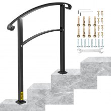 VEVOR Iron Handrail Stair Railing 1 or 3 Steps Adjustable Matte Black Handrail