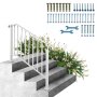 VEVOR outdoor stair railing with installation hardware and tools, set against a garden backdrop.