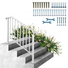 VEVOR Fit 3 or 4 Steps Outdoor Stair Railing, Handrails for Outdoor Steps, Picket#3 Wrought Iron Handrail, Flexible Porch Railing, White Transitional Handrails for Concrete Steps or Wooden Stairs