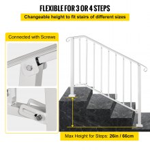 VEVOR Barandilla de escalera para exteriores de 3 o 4 escalones, pasamanos para escalones al aire libre, pasamanos de hierro forjado piquete n.º 3, barandilla de porche flexible, pasamanos de transición blancos para escalones de concreto o escaleras de madera