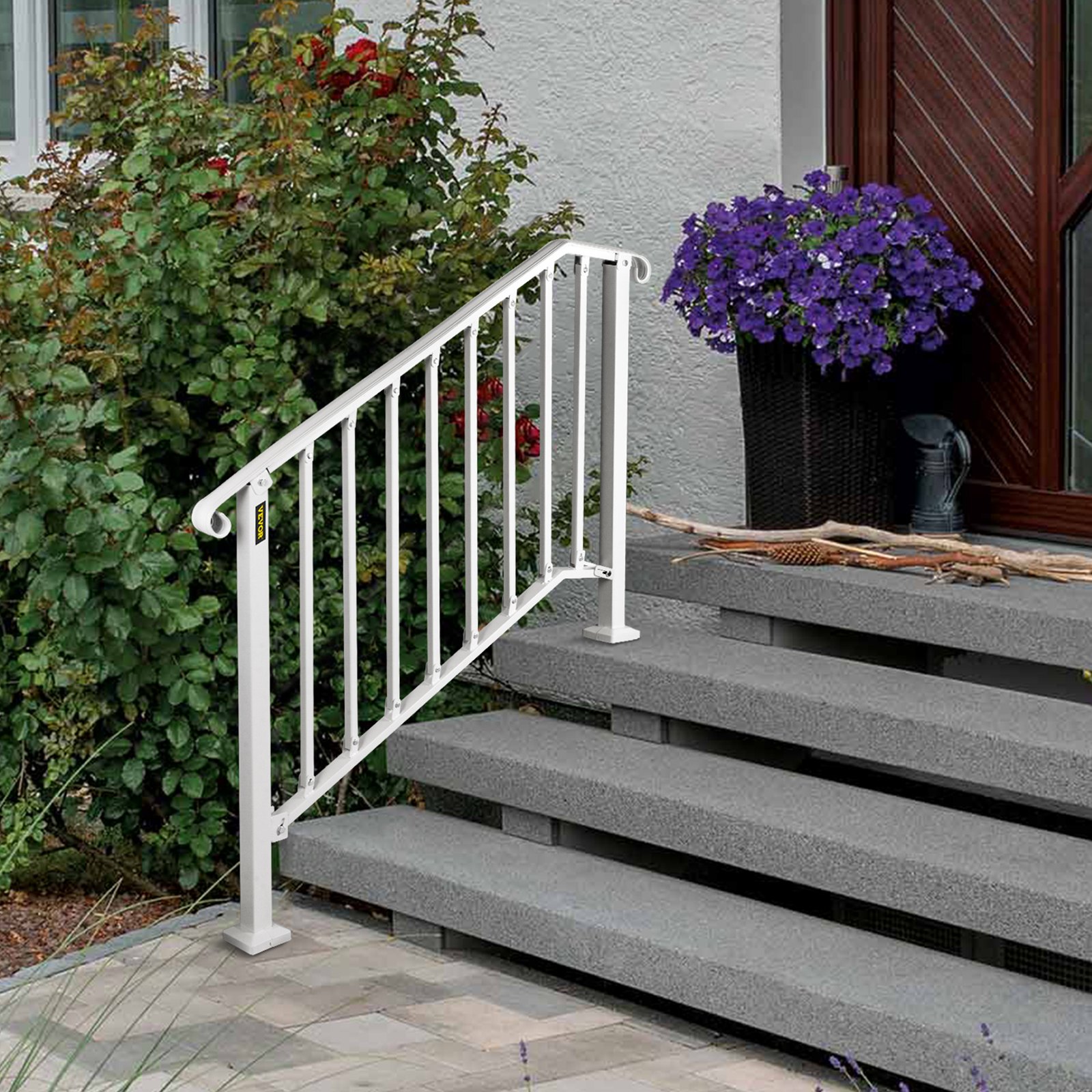 VEVOR Wrought Iron Handrail Picket #3 Fits 3 or 4 Steps for Outdoor Steps White