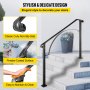 VEVOR Handrails for Outdoor Steps, Fit 3 or 4 Steps Outdoor Stair Railing, Arch#3 Wrought Iron Handrail, Flexible Porch Railing, Black Transitional Handrails for Concrete Steps or Wooden Stairs