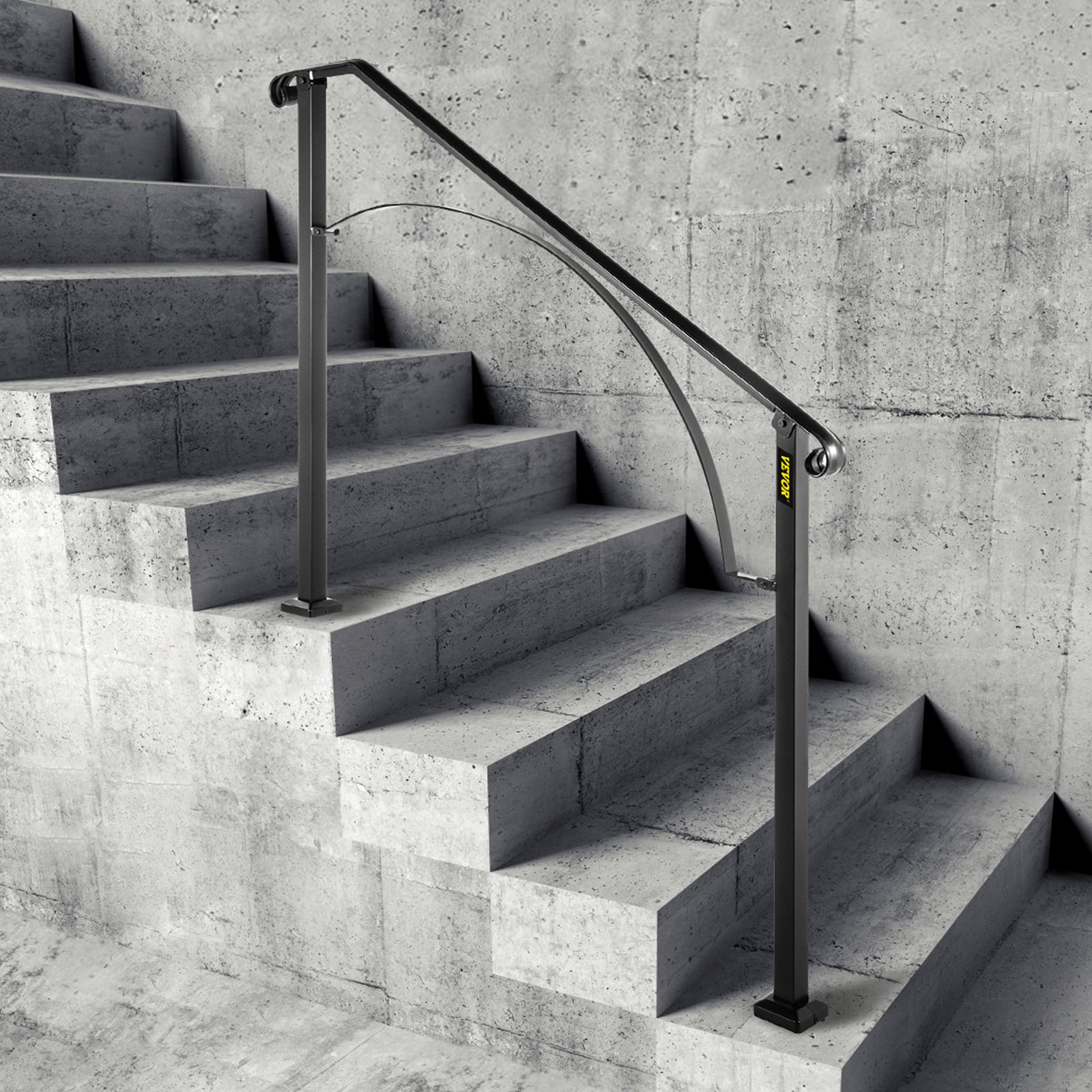modern concrete staircase with sleek VEVOR outdoor handrails for safer access.