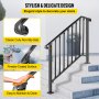 VEVOR Rampes pour marches extérieures, pour rampe d'escalier extérieure à 3 ou 4 marches, rampe en fer forgé n°3, rampe de porche flexible, rampes de transition noires pour marches en béton ou escaliers en bois