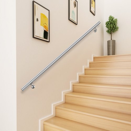 VEVOR 3 Feet Handrail Stainless Steel Indoor Stairway Straight Grab Wall Bars 1.97" Tube Diameter Interior Stair Hand Rail, Silver