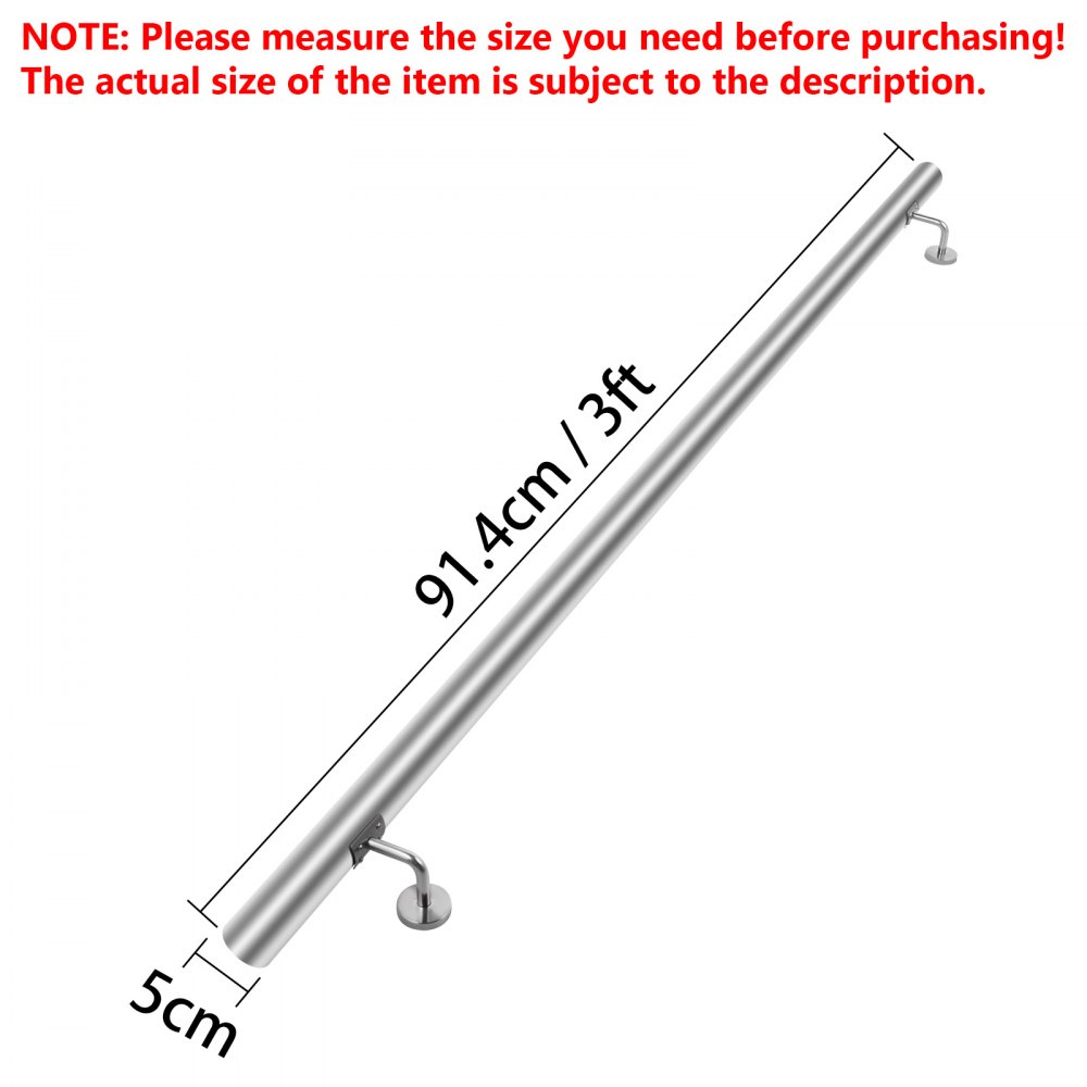 VEVOR Stair Handrail 3ft Stair Rail Stainless Steel Modern Handrails for Stairs 200lbs Capacity Indoor Handrail for Stairs Wall Mounted Stairway Railing with Wall Brackets End Caps Quick Install
