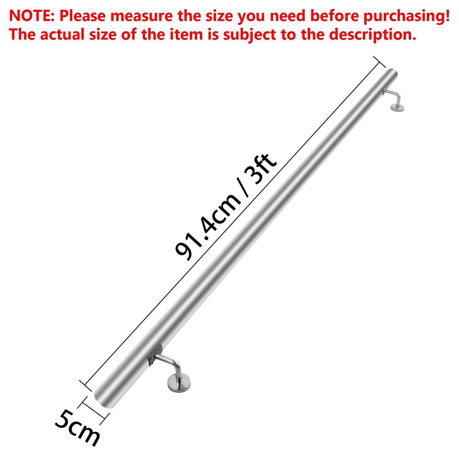 VEVOR Stair Handrail 3ft Stair Rail Stainless Steel Modern Handrails for Stairs 200lbs Capacity Indoor Handrail for Stairs Wall Mounted Stairway Railing with Wall Brackets End Caps Quick Install