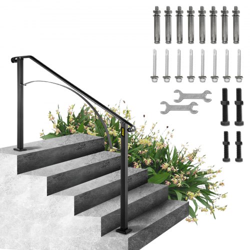VEVOR Iron Step Handrail Stair Railing Kit Fit 5 Step Black Outdoor Deck Rail
