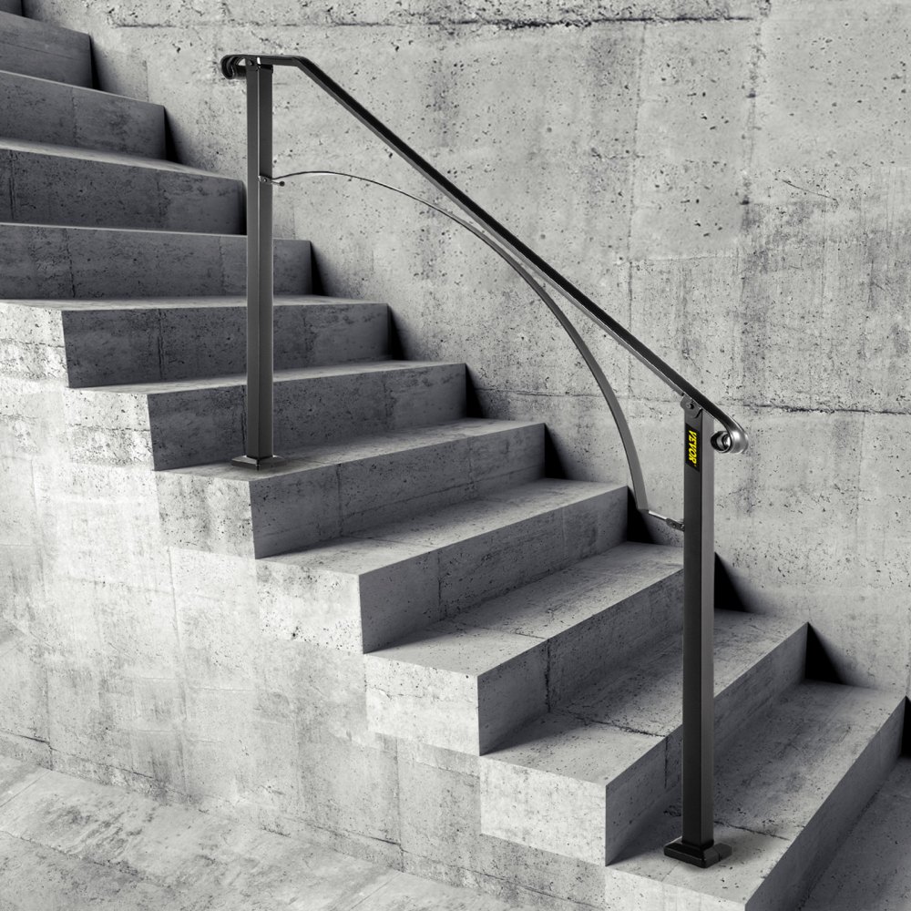 VEVOR Handrails for Outdoor Steps, Fit 4 or 5 Steps Outdoor Stair Railing, Arch#4 Wrought Iron Handrail, Flexible Porch Railing, Black Transitional Handrails for Concrete Steps or Wooden Stairs