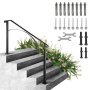 VEVOR handrails for outdoor steps with installation hardware set against concrete steps.