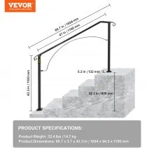 Handrail Arch #4 Fits 4 or 5 Steps Matte Black