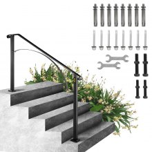 VEVOR Handrails for Outdoor Steps, Fit 4 or 5 Steps Outdoor Stair Railing, Arch#4 Wrought Iron Handrail, Flexible Porch Railing, Black Transitional Handrails for Concrete Steps or Wooden Stairs