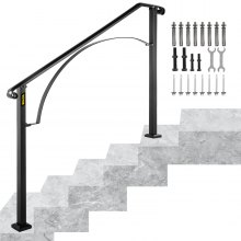 VEVOR Handrails for Outdoor Steps, Fit 4 or 5 Steps Outdoor Stair Railing, Arch#4 Wrought Iron Handrail, Flexible Porch Railing, Black Transitional Handrails for Concrete Steps or Wooden Stairs