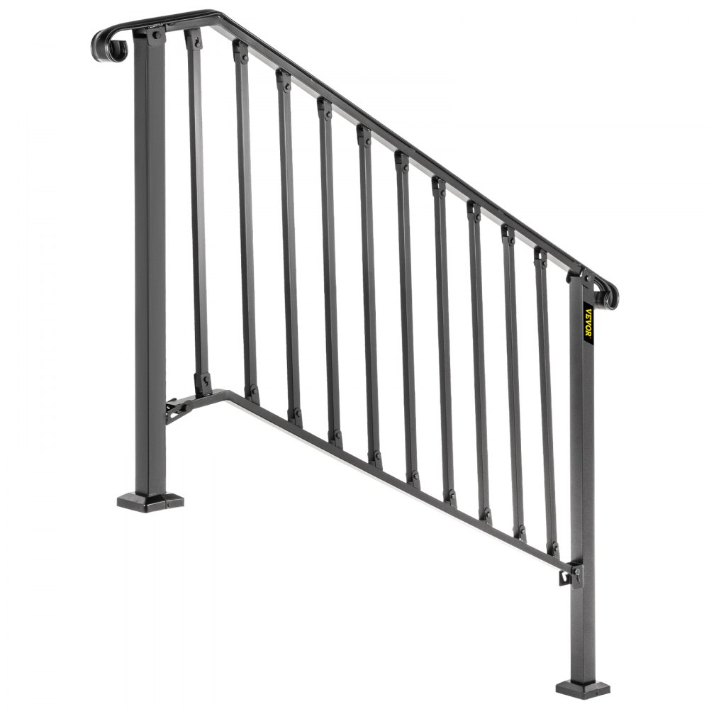 VEVOR Handrails for Outdoor Steps, Fit 4 or 5 Steps Outdoor Stair Railing, Picket#4 Wrought Iron Handrail, Flexible Porch Railing, Black Transitional Handrails for Concrete Steps or Wooden Stairs