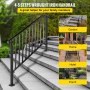 Zábradlie VEVOR pre vonkajšie schody, vhodné pre 4 alebo 5-stupňové vonkajšie zábradlie schodov, kované zábradlie Picket#4, flexibilné zábradlie na verande, čierne prechodové zábradlie pre betónové schody alebo drevené schody