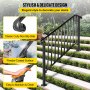 Zábradlí VEVOR pro venkovní schody, vhodné pro venkovní schodišťové zábradlí se 4 nebo 5 schody, kované zábradlí Picket#4, flexibilní zábradlí na verandě, černá přechodová zábradlí pro betonové schody nebo dřevěné schody