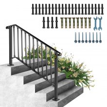 VEVOR Handrails for Outdoor Steps, Fit 4 or 5 Steps Outdoor Stair Railing, Picket#4 Wrought Iron Handrail, Flexible Porch Railing, Black Transitional Handrails for Concrete Steps or Wooden Stairs