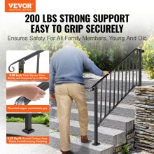 VEVOR Iron Step Handrail Stair Railing Kit Fit 4 Steps Black Outdoor Deck Rail