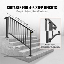 VEVOR Handrails for Outdoor Steps, Fit 4 or 5 Steps Outdoor Stair Railing, Picket#4 Wrought Iron Handrail, Flexible Porch Railing, Black Transitional Handrails for Concrete Steps or Wooden Stairs