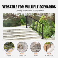 VEVOR Handrails for Outdoor Steps, Fit 4 or 5 Steps Outdoor Stair Railing, Picket#4 Wrought Iron Handrail, Flexible Porch Railing, Black Transitional Handrails for Concrete Steps or Wooden Stairs