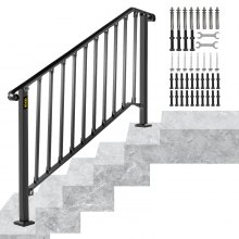 VEVOR Handrails for Outdoor Steps, Fit 4 or 5 Steps Outdoor Stair Railing, Picket#4 Wrought Iron Handrail, Flexible Porch Railing, Black Transitional Handrails for Concrete Steps or Wooden Stairs