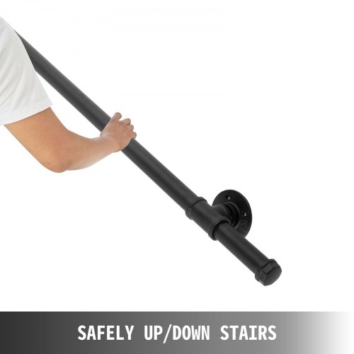 VEVOR Stair Handrail 5ft Length Stair Rail Steel Pipe Modern Handrails for Stairs Black Stairway Railing 200lbs Capacity Staircase Railings Indoor Outdoor Wall Mounted Stairway Handrail