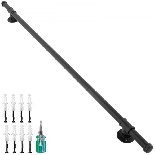 VEVOR Black 5 ft 200lbs Capacity Industrial Iron Pipe 1.25 Inch Tube Diameter Indoor Stairs Wall Mounted Stairway Handrail