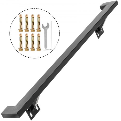 VEVOR Negro 5 pies Barandillas de mano Escalera montada en la pared Escalera recubierta de polvo 200 lbs Capacidad de carga Soporte moderno Pasamanos para escaleras interiores