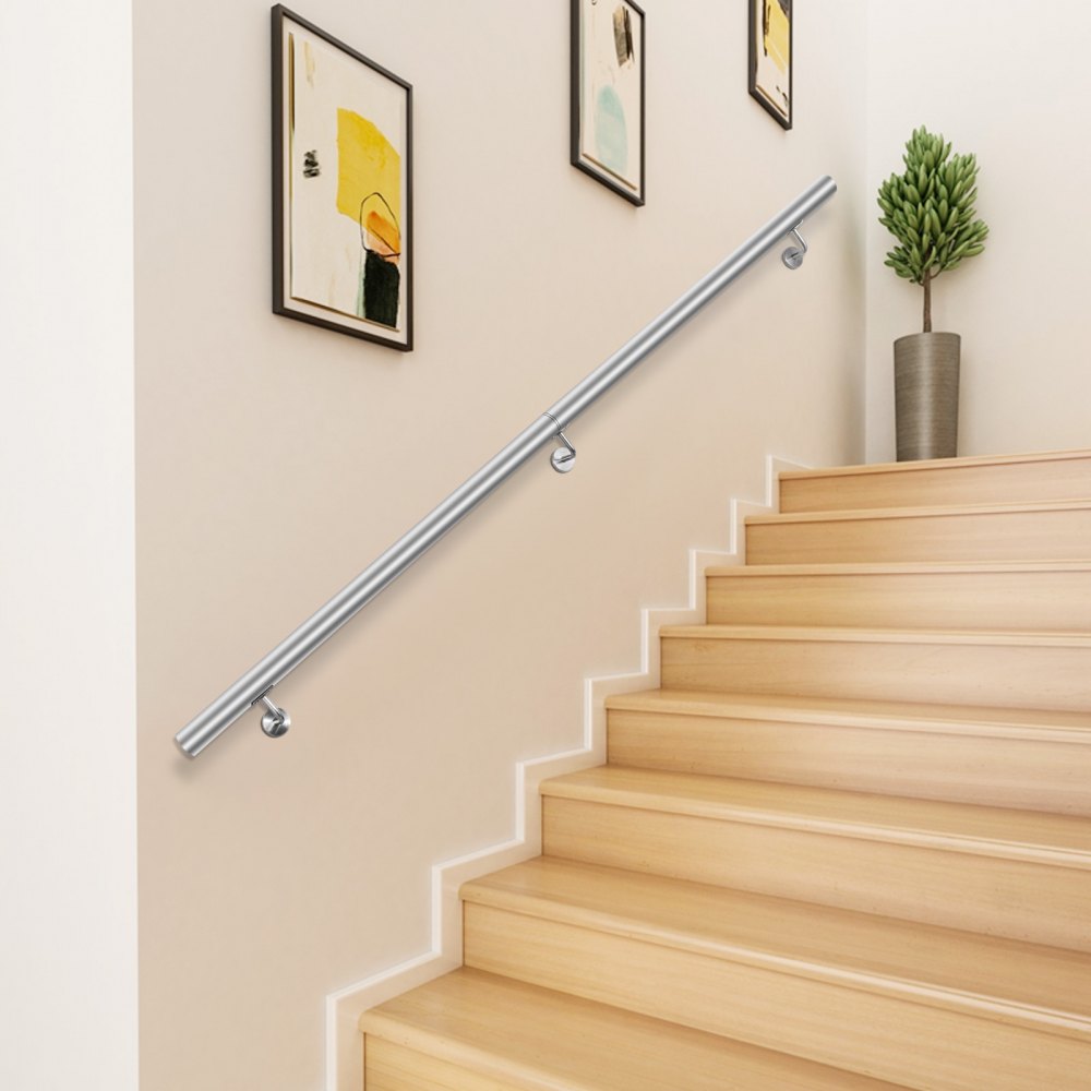 VEVOR Main courante d'escalier de 5 pieds en acier inoxydable, rampe d'escalier murale, rampe d'escalier intérieure, barres d'appui droites, rails de 1,97 pouces de diamètre de tube, rampe d'escalier intérieure