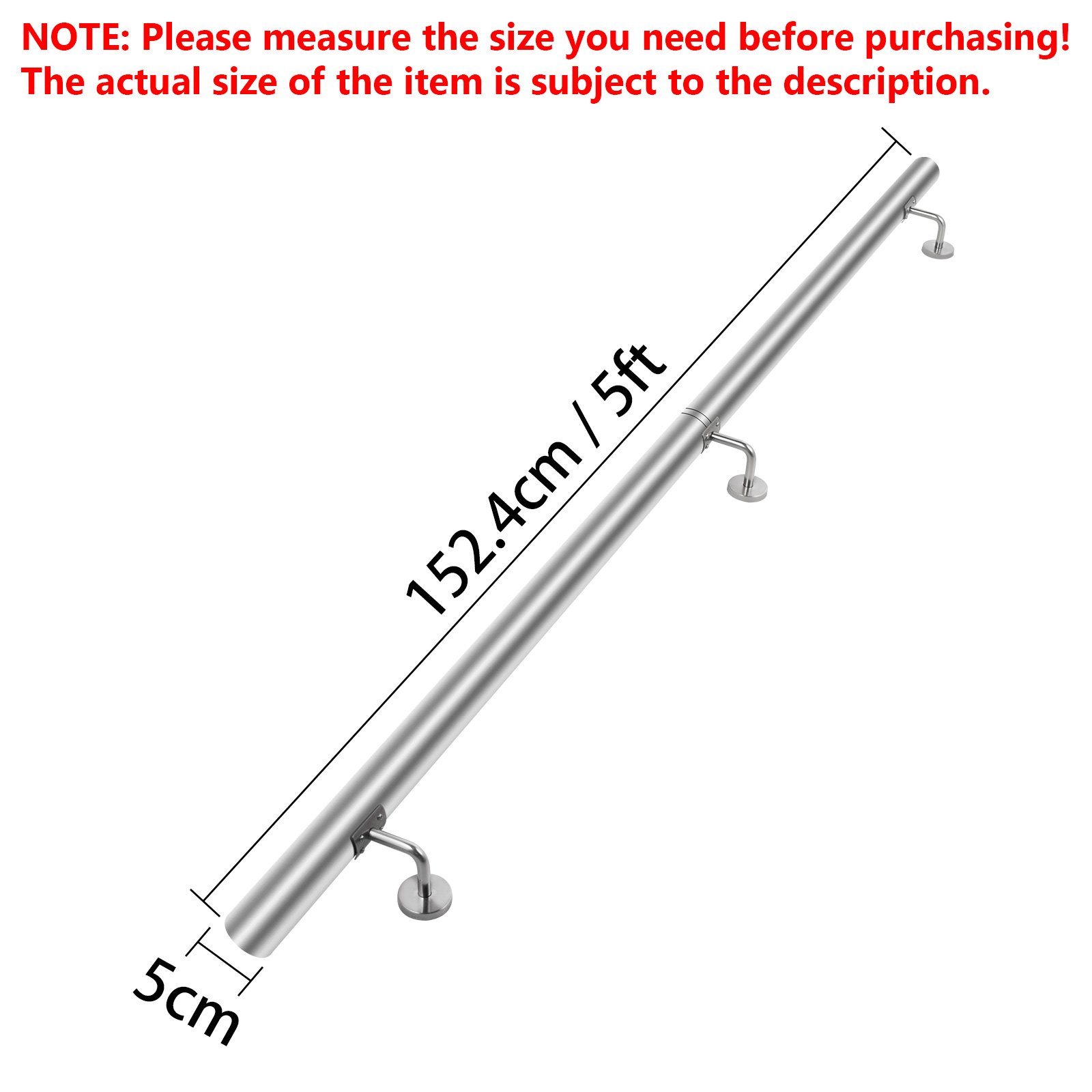 VEVOR Stair Handrail 5ft Stair Rail Stainless Steel Modern Handrails for Stairs 200lbs Capacity Indoor Handrail for Stairs Wall Mounted Stairway Railing with Wall Brackets End Caps Quick Install