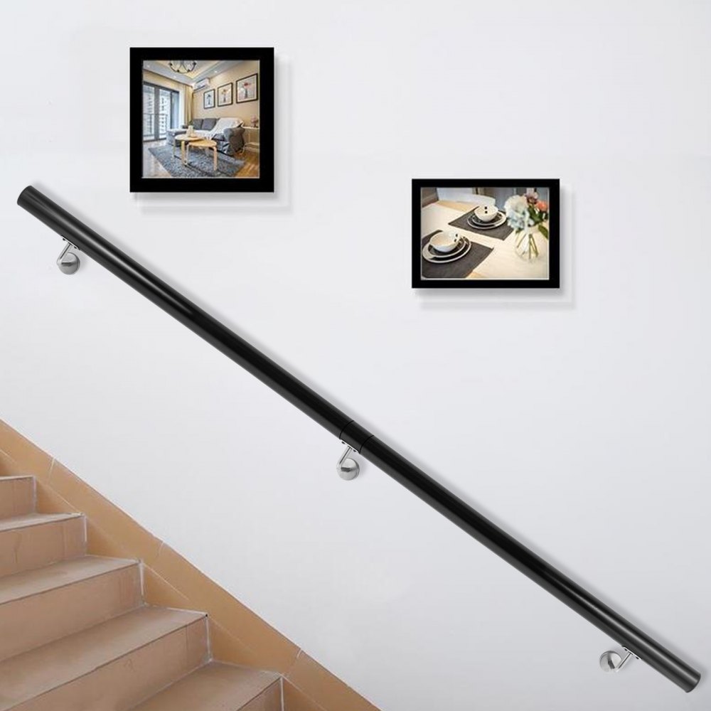 VEVOR-portaiden kaiteet, 5 jalkaa pitkä portaikko, alumiiniset portaiden kaiteet, 200 paunaa kantavat portaiden kaiteet, portaiden portaiden käsi, käsijohteet sisäseinään asennettaville portaille (musta, 5 jalkaa pituus)
