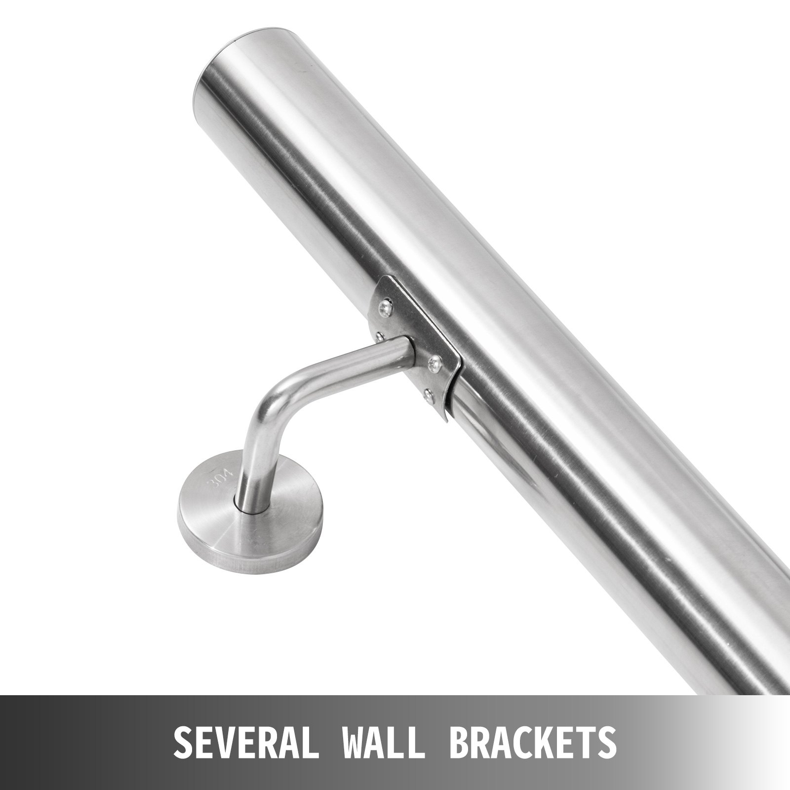 VEVOR Stair Handrail 6ft Stair Rail Stainless Steel Modern Handrails for Stairs 200lbs Capacity Indoor Handrail for Stairs Wall Mounted Stairway Railing with Wall Brackets End Caps Quick Install