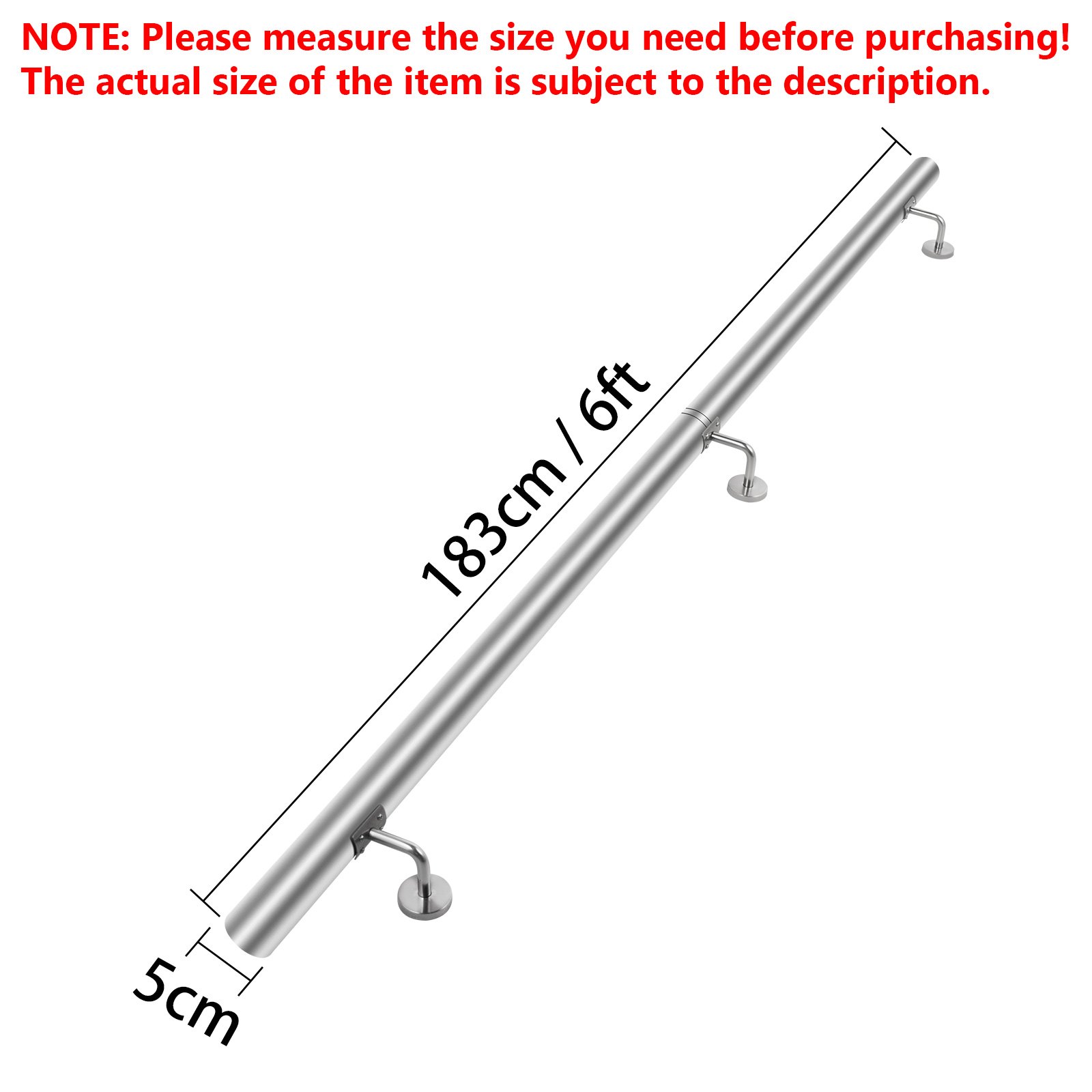 VEVOR Stair Handrail 6ft Stair Rail Stainless Steel Modern Handrails for Stairs 200lbs Capacity Indoor Handrail for Stairs Wall Mounted Stairway Railing with Wall Brackets End Caps Quick Install