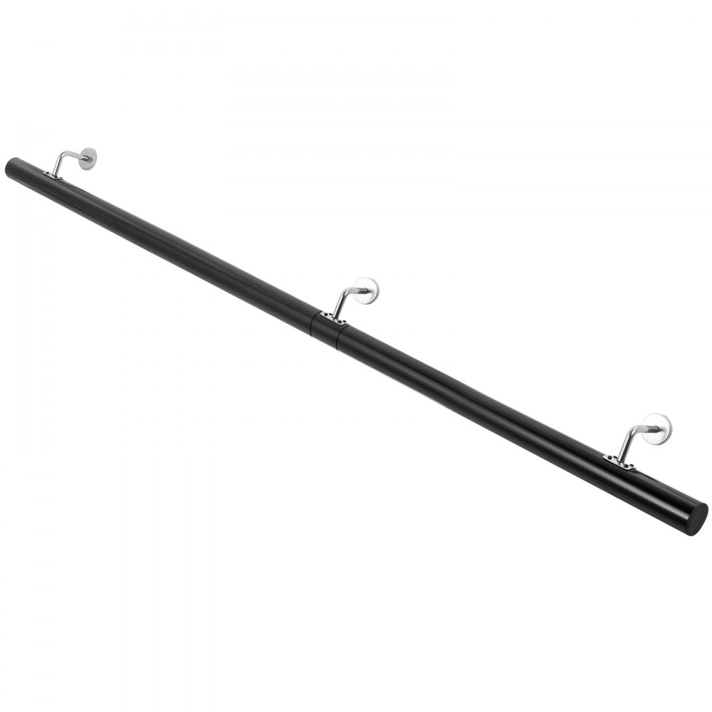 VEVOR Stair Handrail 6ft Length Stair Rail Aluminum Handrails for Stairs 200lbs Load Capacity Stairway Railing Long Steel Pipes Hand Rails for Indoor Stairs Wall Mount Staircase(Black,6ft Length)