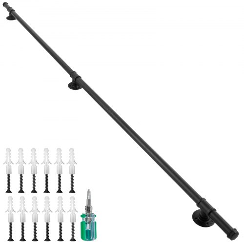VEVOR Black 8 ft 200lbs Capacity Industrial Iron Pipe 1.25 Inch Tube Diameter Indoor Stairs Wall Mounted Stairway Handrail