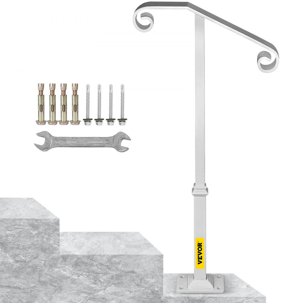 VEVOR-Pasamanos de un solo poste, soportes de agarre para escalones de montaje en poste de hierro forjado blanco, se adapta a 1 o 2 escalones, barandilla de un solo poste