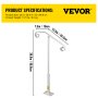 VEVOR single post handrail with dimensions; 38.8in height, 7.5in and 13.5in lengths.