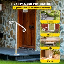 Single Post Handrail Handrail Wrought Iron Fits 1 or 2 Steps Matte White