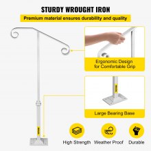 Single Post Handrail Handrail Wrought Iron Fits 1 or 2 Steps Matte White