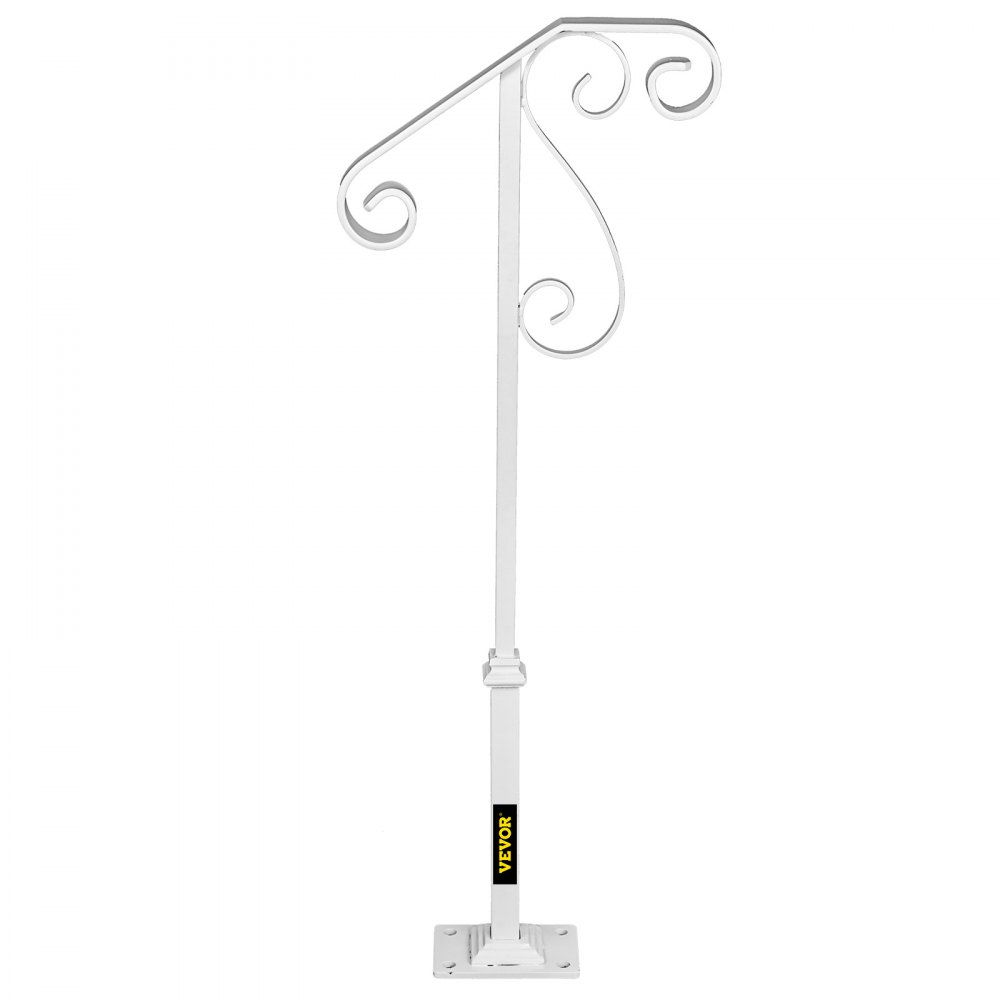 VEVOR Handrails for Outdoor Steps, Fit 1 or 2 Steps Outdoor Stair Railing, Single Post Wrought Iron Handrail Flower Design, White Porch Railings for Concrete Steps or Wooden Stairs with Base