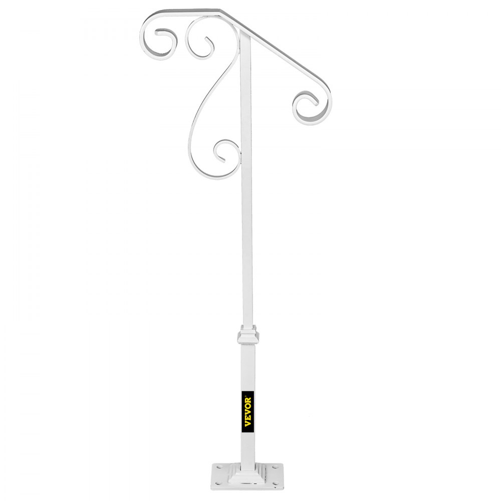 VEVOR Handrails for Outdoor Steps, Fit 1 or 2 Steps Outdoor Stair Railing, Single Post Wrought Iron Handrail Flower Design, White Porch Railings for Concrete Steps or Wooden Stairs with Base