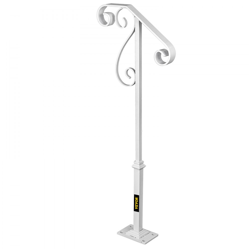 VEVOR Handrails for Outdoor Steps, Fit 1 or 2 Steps Outdoor Stair Railing, Single Post Wrought Iron Handrail Flower Design, White Porch Railings for Concrete Steps or Wooden Stairs with Base