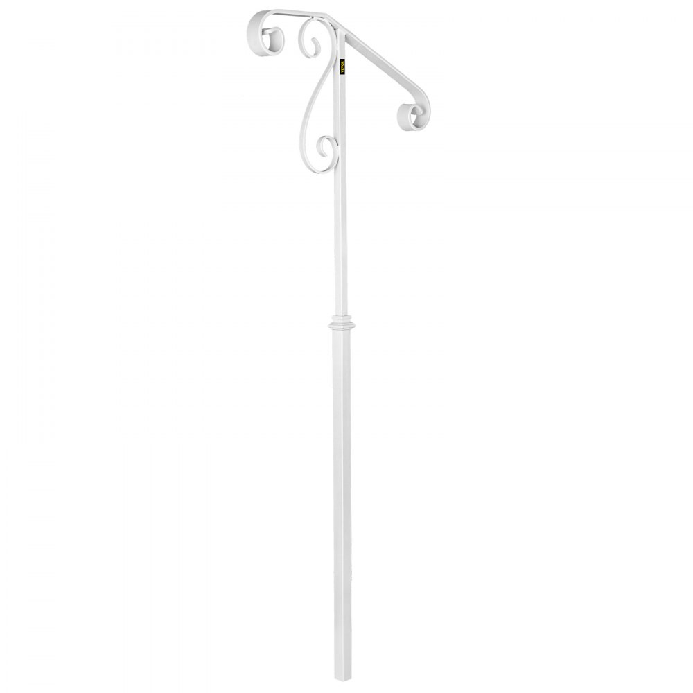 VEVOR Handrails for Outdoor Steps, Fit 1 or 2 Steps Outdoor Stair Railing, Single Post Wrought Iron Handrail Flower Design, White Porch Railings for Concrete Steps or Wooden Stairs Without Base