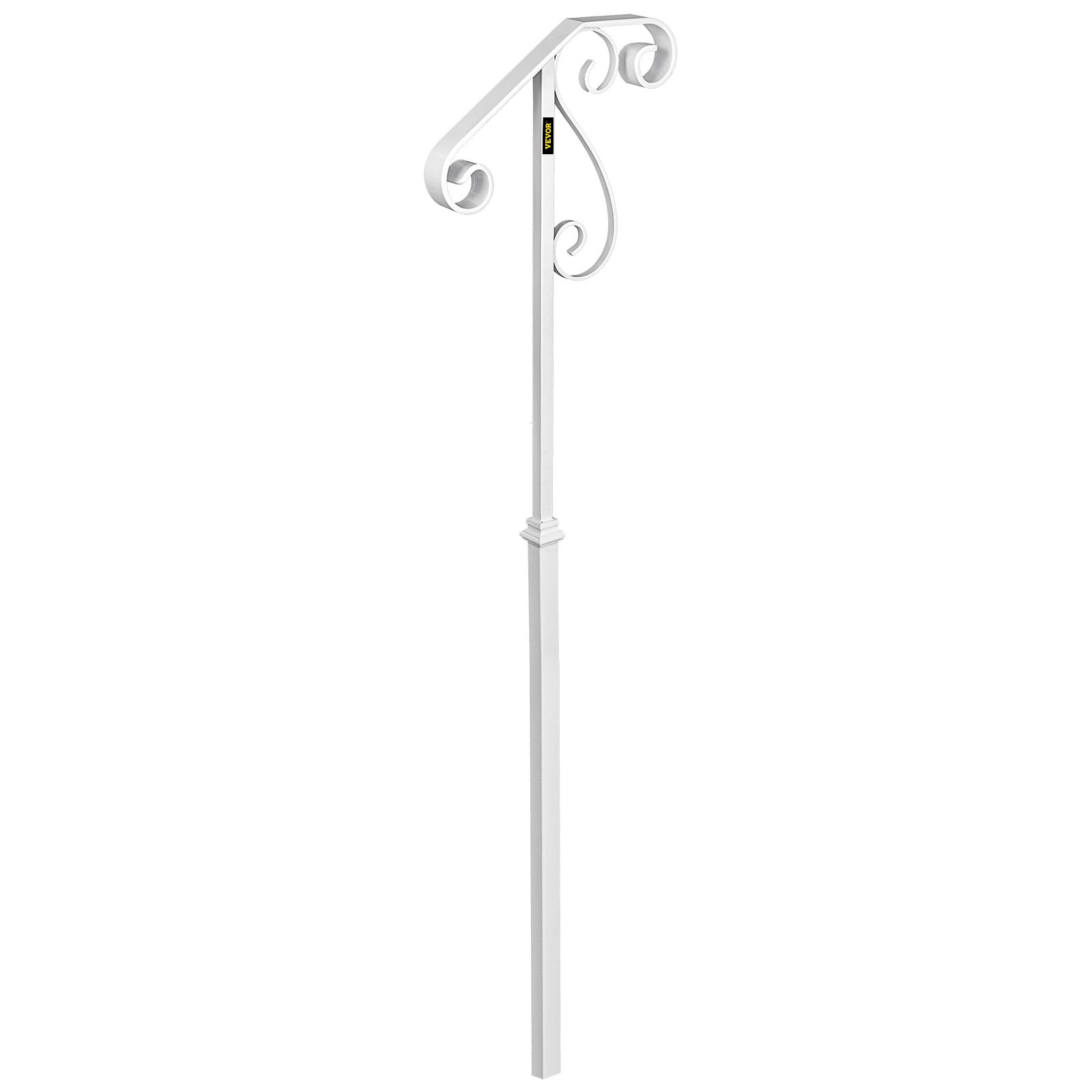 VEVOR Handrails for Outdoor Steps, Fit 1 or 2 Steps Outdoor Stair Railing, Single Post Wrought Iron Handrail Flower Design, White Porch Railings for Concrete Steps or Wooden Stairs Without Base