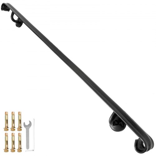 VEVOR Stair Handrail Three Step Stair Rail 3ft Length Modern Handrails for Stairs Black Wrought Iron Indoor Handrail for Stairs 200lbs Capacity Wall Mounted Stairway Railing with Brackets