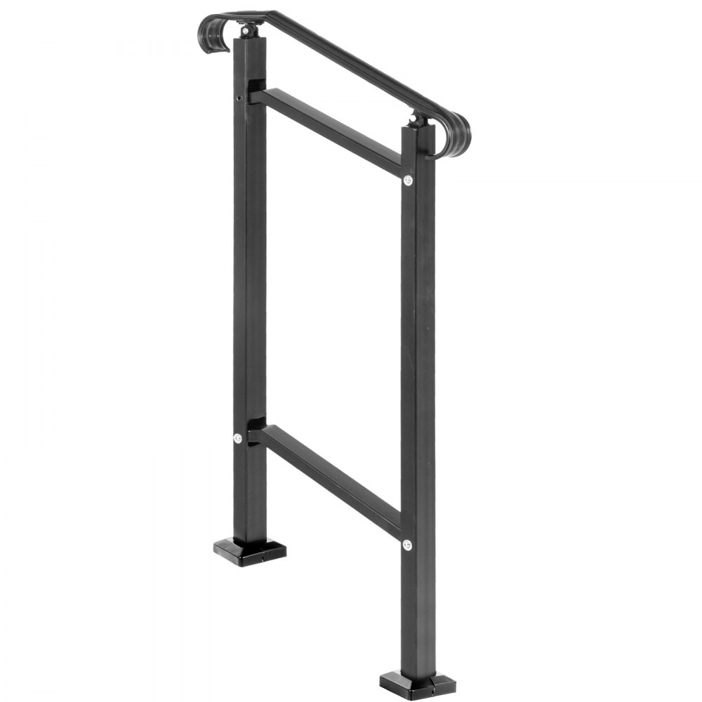 VEVOR Wrought Iron Handrail, Fit 1 or 2 Steps Outdoor Stair Railing, Adjustable Front Porch Hand Rail, Black Transitional Hand Railings for Concrete Steps or Wooden Stairs with Installation Kit